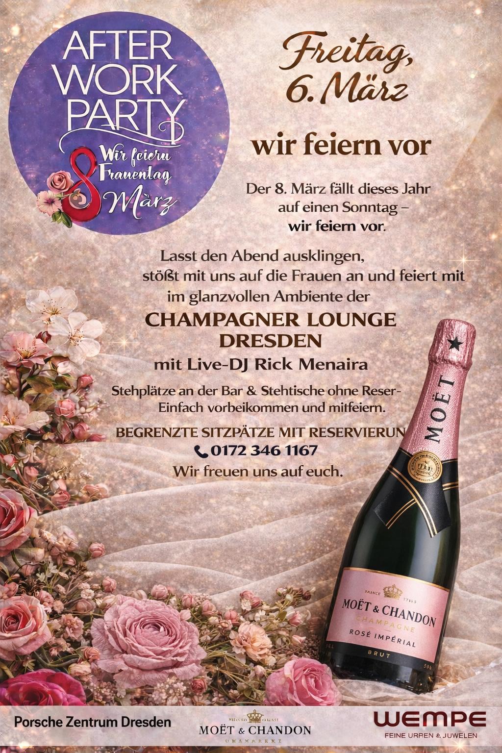 Champagner Lounge Dresden - Afterwork Party Frauentag mit Live-DJ Rick Menaira
